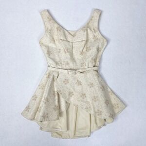 Vintage Handmade Structured Peplum Top Womens Small Cream Gold‎ Embroidered Belt